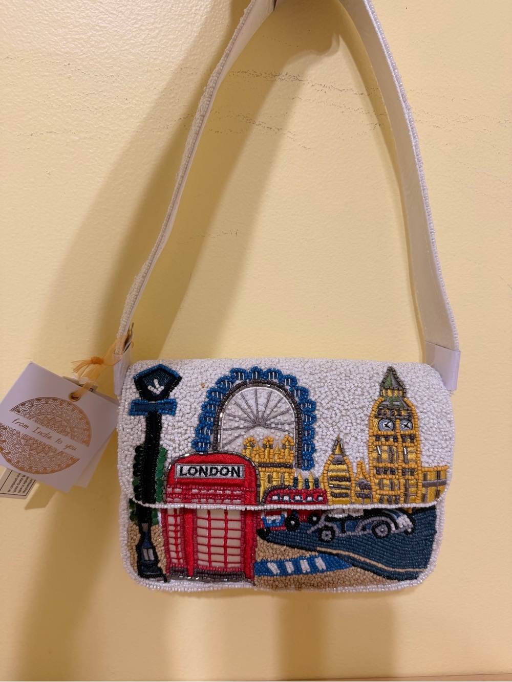 New London Landmark Beaded Crossbody Bag - White